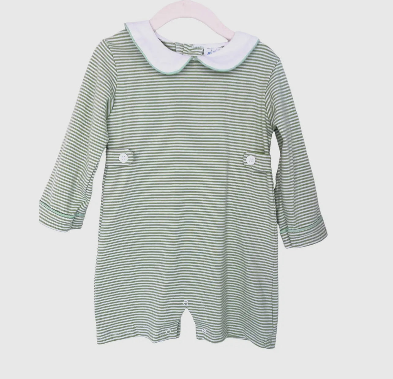 Boys Green and White Striped Romper