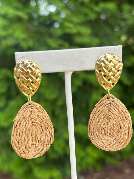 Braided Raffia Droplet Earrings