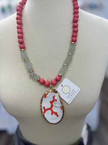 Carolina Strung Coral Reef Oyster Shell Beaded Necklace