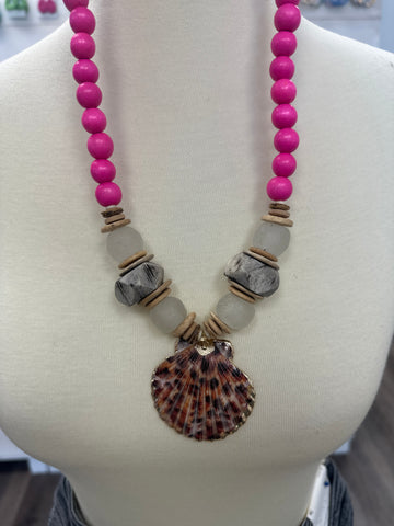 Carolina Strung Leopard Print Seashell Beaded Necklace