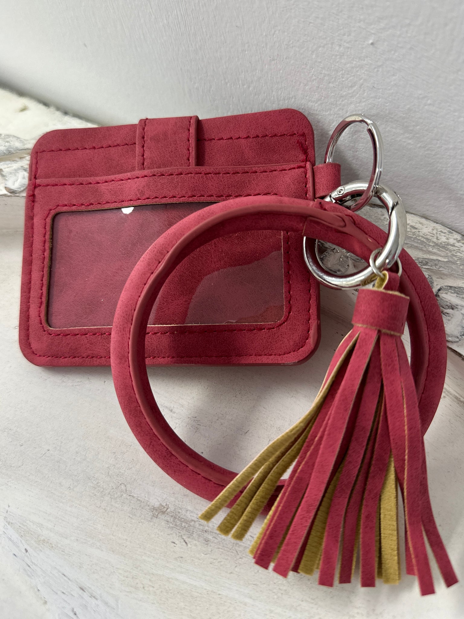 Faux Suede ID Card Holder Wristlet Keychain (Multiple Colors)