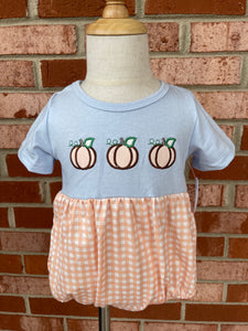 Orange Gingham Pumpkin Boys Romper