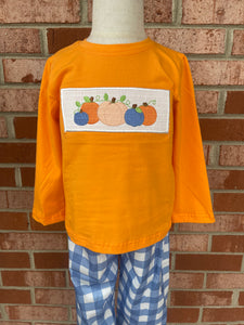 Smocked Blue Plaid Pumpkin Pant Set