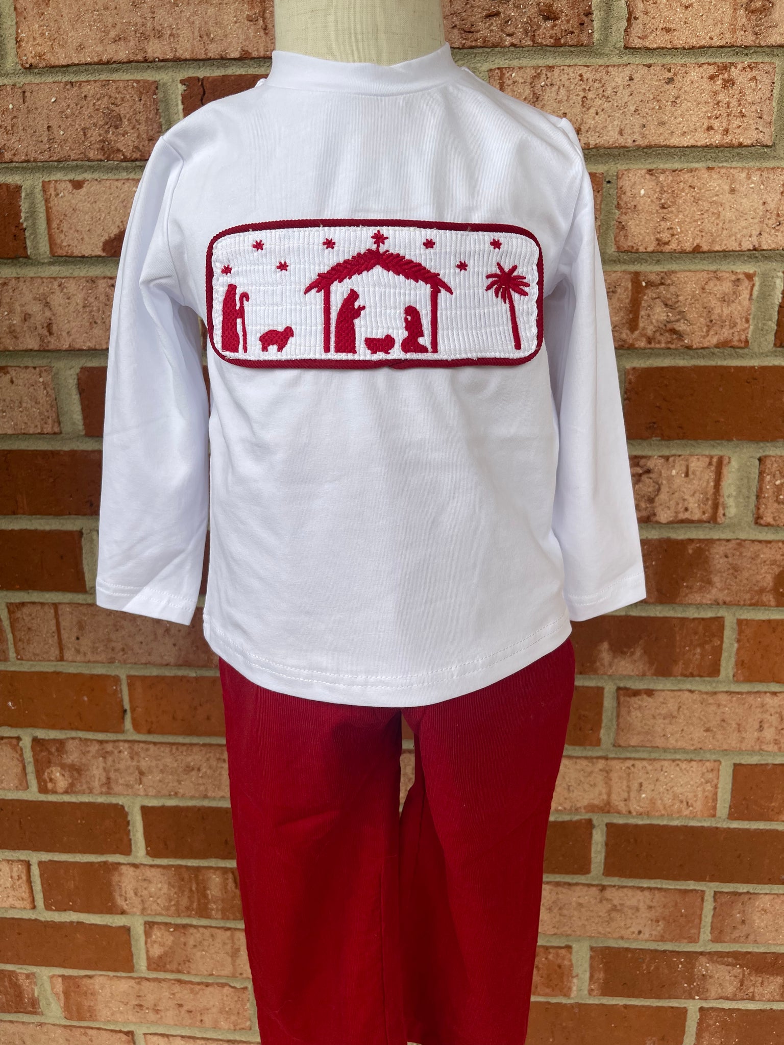 Red Nativity Scene Smocked Pant Set