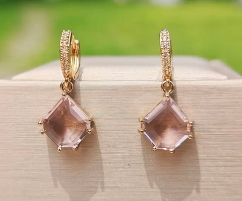 Pink Stone Geometric Shaped Drop Dangle Earings