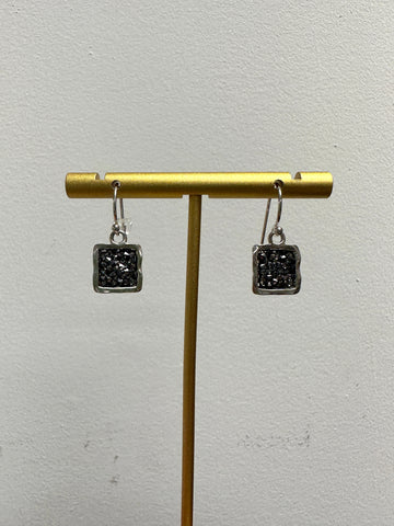 Square Silver Druzy Dangle Earrings