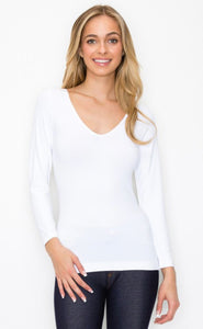 Feels Like Nothing Reversible Vneck or Uneck Long Sleeve White Top (OS)