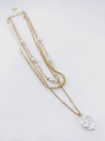 Triple Chain Necklace with Freshwater Pearls (Silver or Gold)