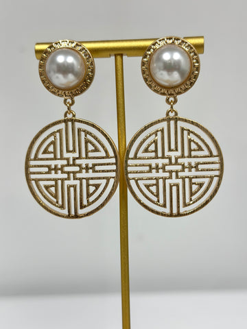 Filigree Disk & Pearl Circle Drop Earrings