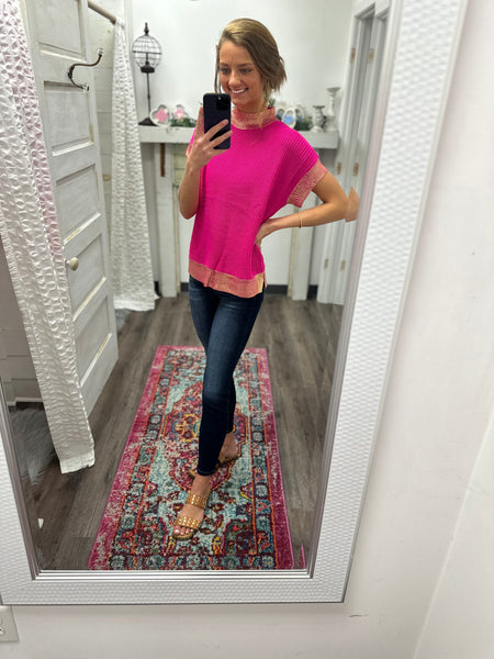 Metallic Point Print Fuchsia Top - Jodifl