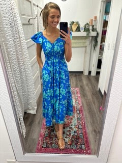 Two Toned Floral Print Sweetheart Neckline Maxi Dress
