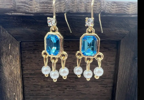 Square Blue Topaz Dangle Earrings