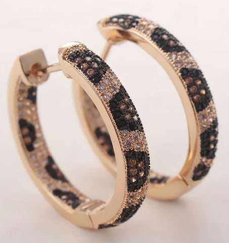 Leopard Print Rhinestone Hoop Earrings