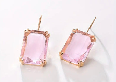 Square Synthetic Pink Gemstone Earings