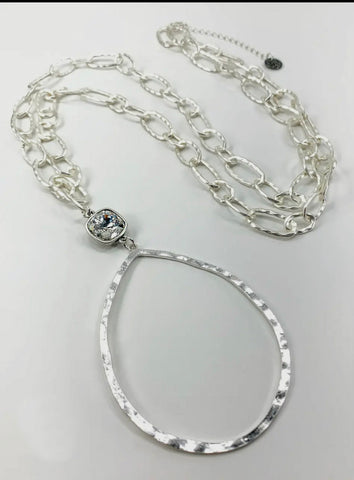 Open Teardrop Silver Necklace