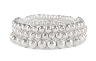 Textured Metal Silver Ball Bracelet Set