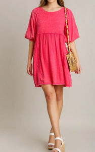 Summertime Coral Pink Linen Dress