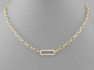 Gold CZ Oval Chain Necklace