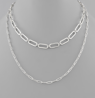 Silver Double Layered Paperclip Chain Necklace