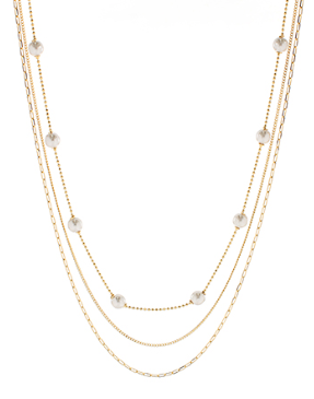 Multi Layered Gold and Pearl Necklace