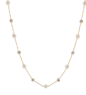 Pearl and Crystal Ball Gold Necklace