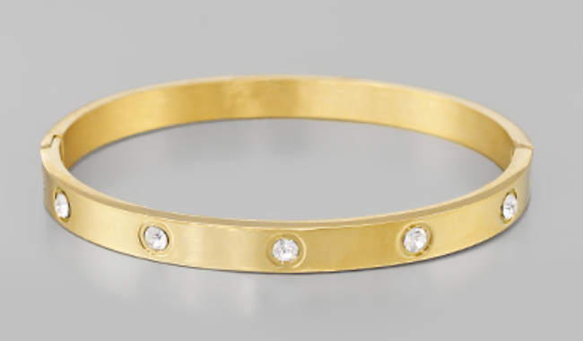 Stainless Steel Gold CZ Hinge Bracelet