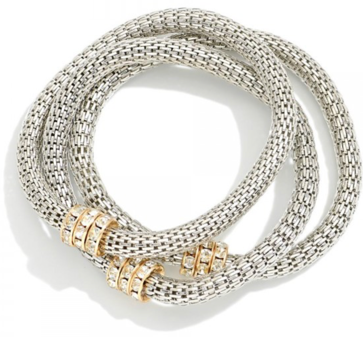 Mesh Chain Link Stretch Bracelet with Rhinestone Disc Accent