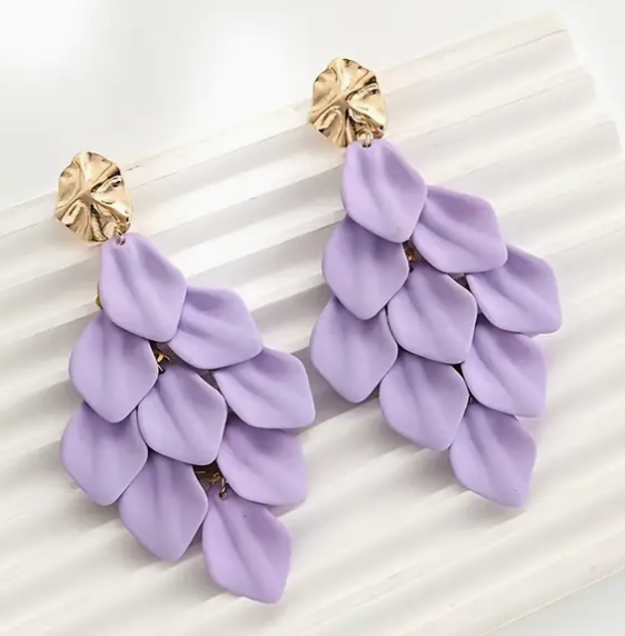 Purple Acrylic Petal Earrings - Hypoallergenic