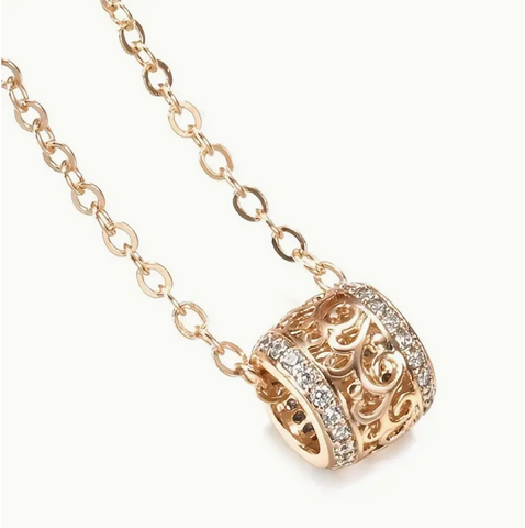 Gold Engraved Round Pendant Necklace