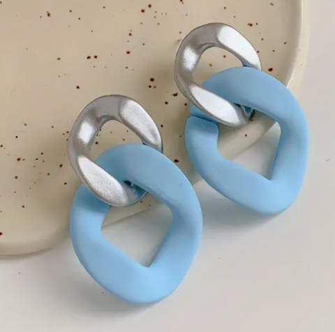 Carolina Blue and Silver Acrylic Earrings