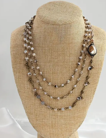 Natural Stone and Glass Multi-Layered Necklace