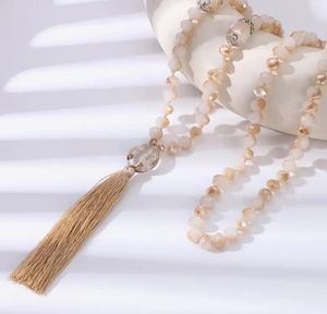 Vintage Long Beaded Necklace with Tassel