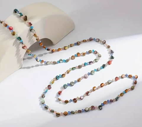 Vintage Multi Color Long Natural Stone Necklace