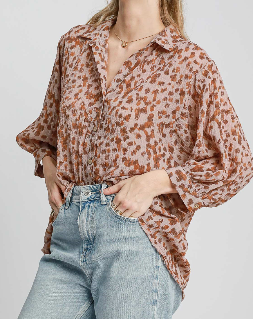 Animal Print Button Down Top