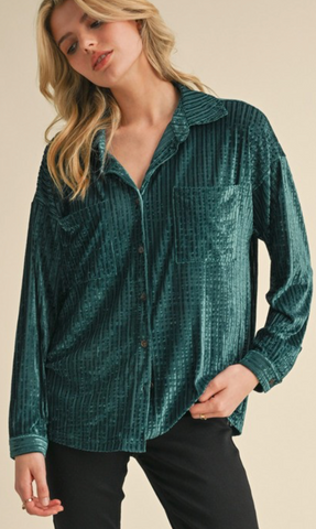 Jodifl Velvet Button Down Blouse with Pockets (2 colors S-XL)