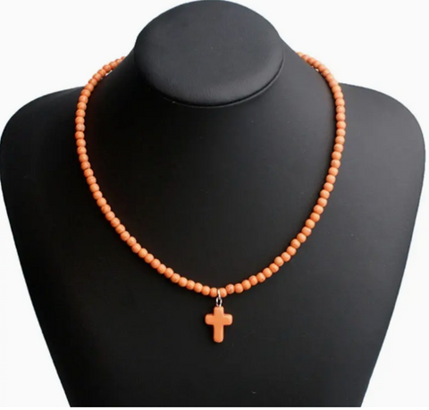 Beaded Cross Necklace (Multiple Colors)