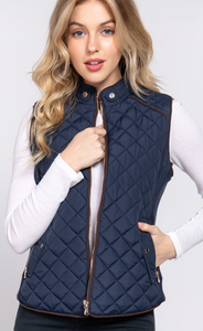 Quilted Padded Vest with Suede Piping Detail