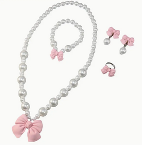 Girls pearl and bow jewelry set