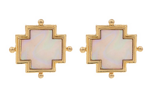 Cross Shaped Gold Shell Earrings