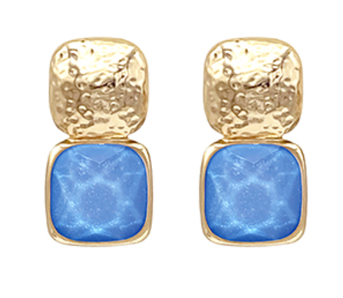 Square Stone & Metal Drop Earrings (5 colors)