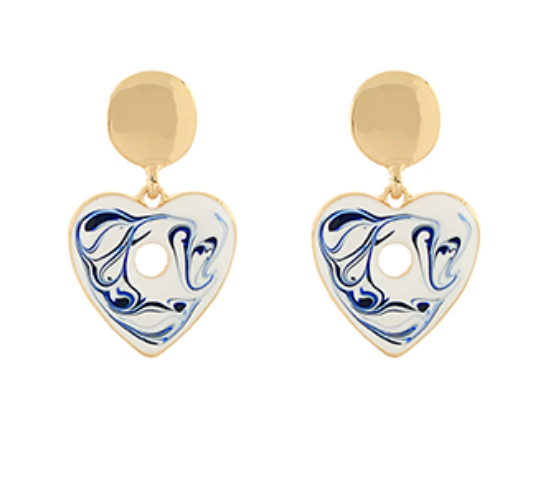 Ceramic Chinoiserie Heart Earrings