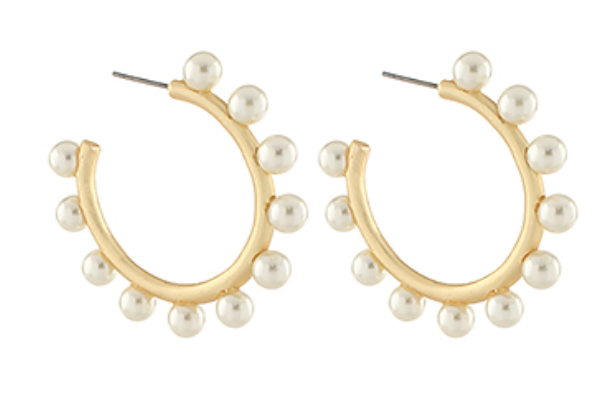 Gold Hoop Earrings with Dotted Pearls