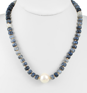 Pearl and Stone Necklace with Large Pearl