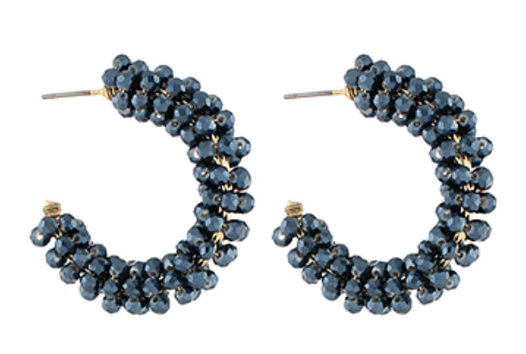 Blue Pearlized Beaded Hoops