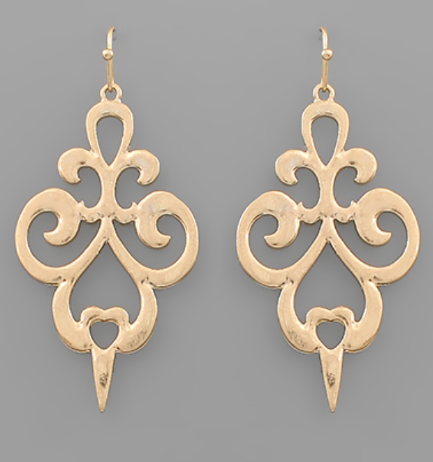 Worn Gold Scroll Geometric Earrings