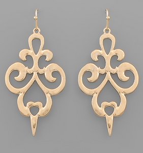 Worn Gold Scroll Geometric Earrings