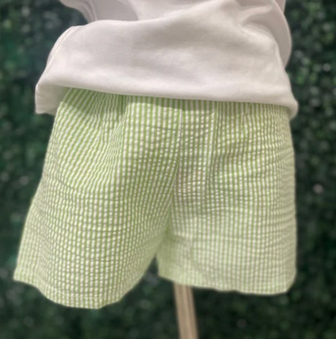 Green Seersucker Shorts