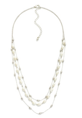 Silver and Pearl Beaded 3 Layered Necklace