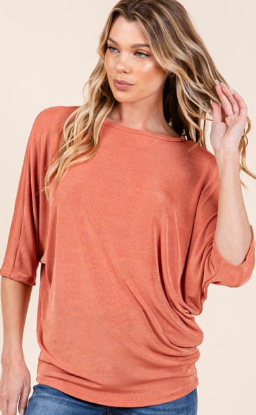 Boat Neck Dolman Sleeve Blouse (S-XL) 3 Colors