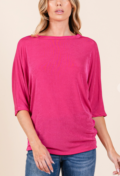 Boat Neck Dolman Sleeve Blouse (S-XL) 3 Colors